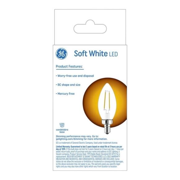 NEW GE Soft White 40W Decorative Candelabra Base LED 2 Light Bulbs E12 Dimmable! - Picture 3 of 7